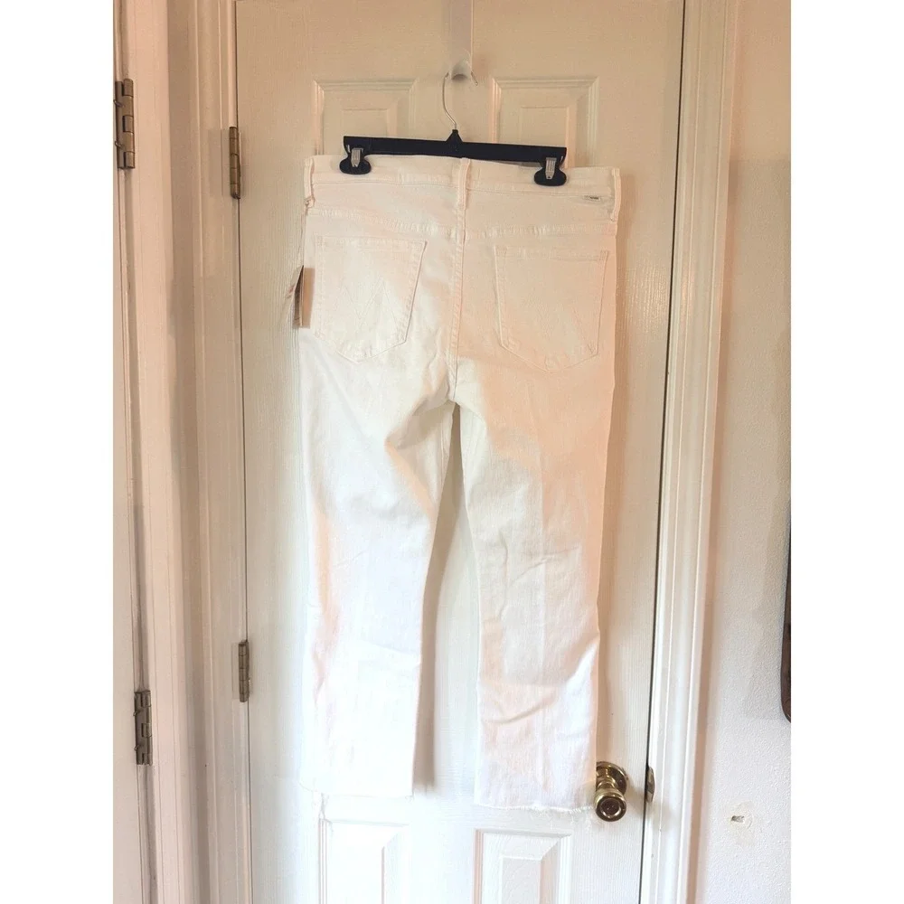 Mother The Insider High Rise Crop‎ Step Fray Bootcut Jeans White 35
